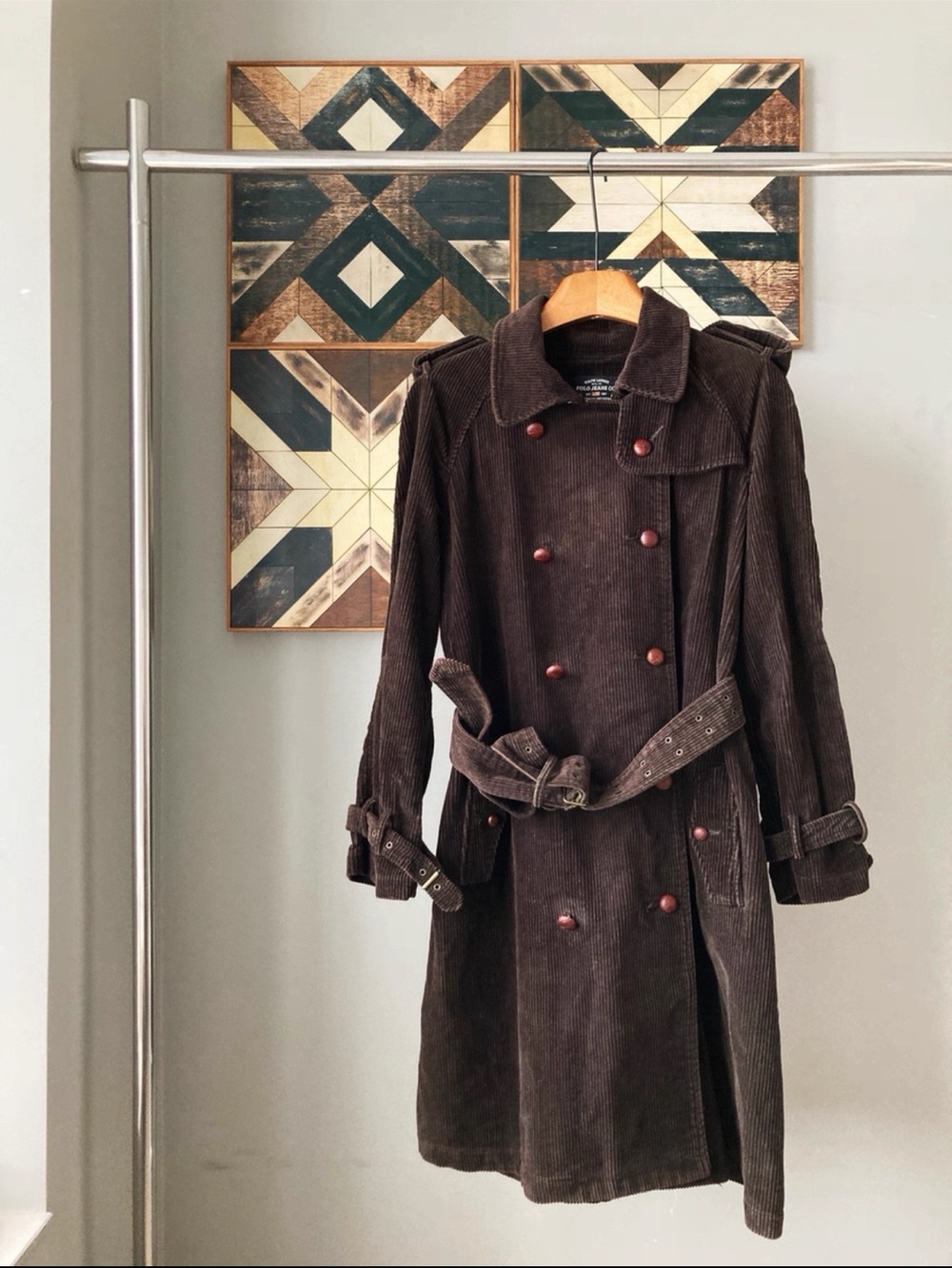 Vintage Ralph Lauren Polo Jeans Co. Brown Corduroy Double-Breasted Trench Coat